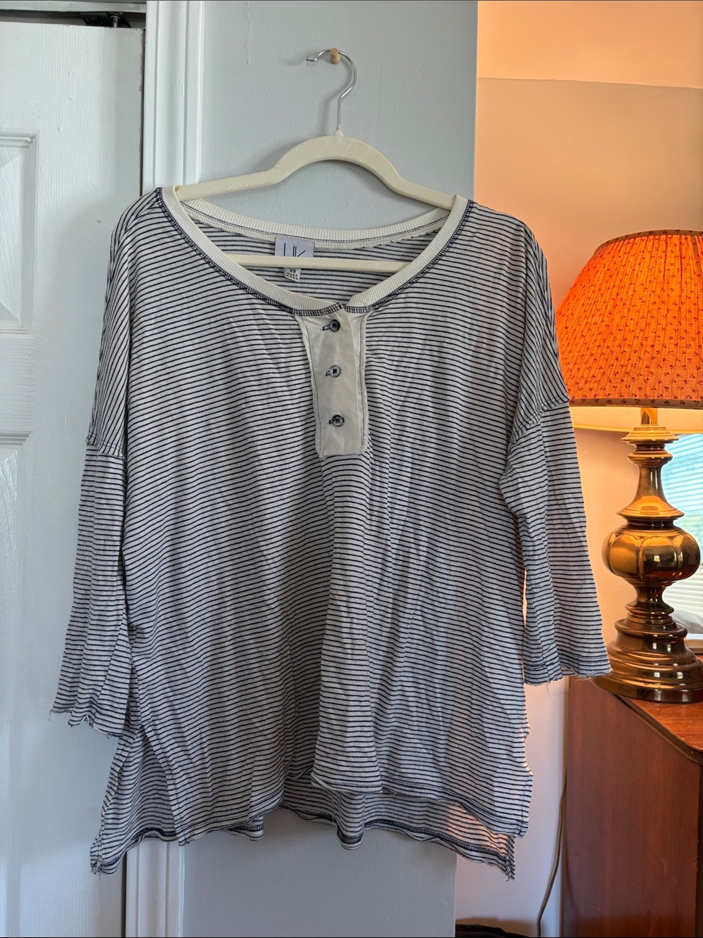 Anthropologie Black & White Striped Long-Sleeve Henley